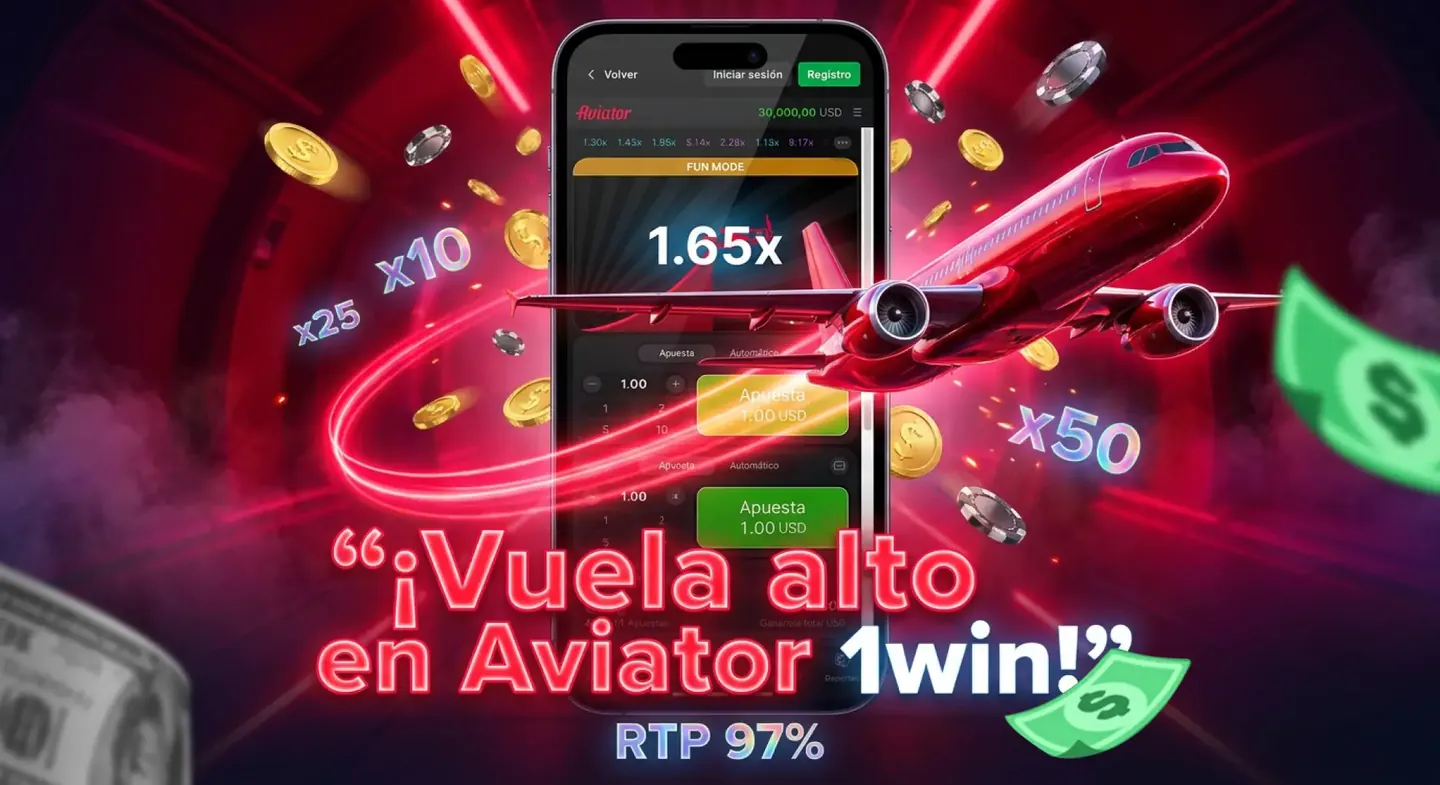Ronda de Aviator en 1win con el multiplicador en 1.65x