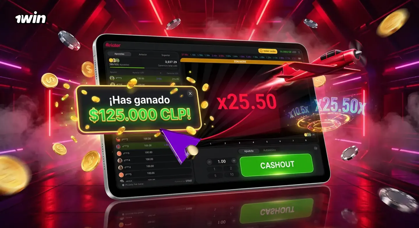 Cobro de una ronda de Aviator en 1win con la ganancia en pantalla